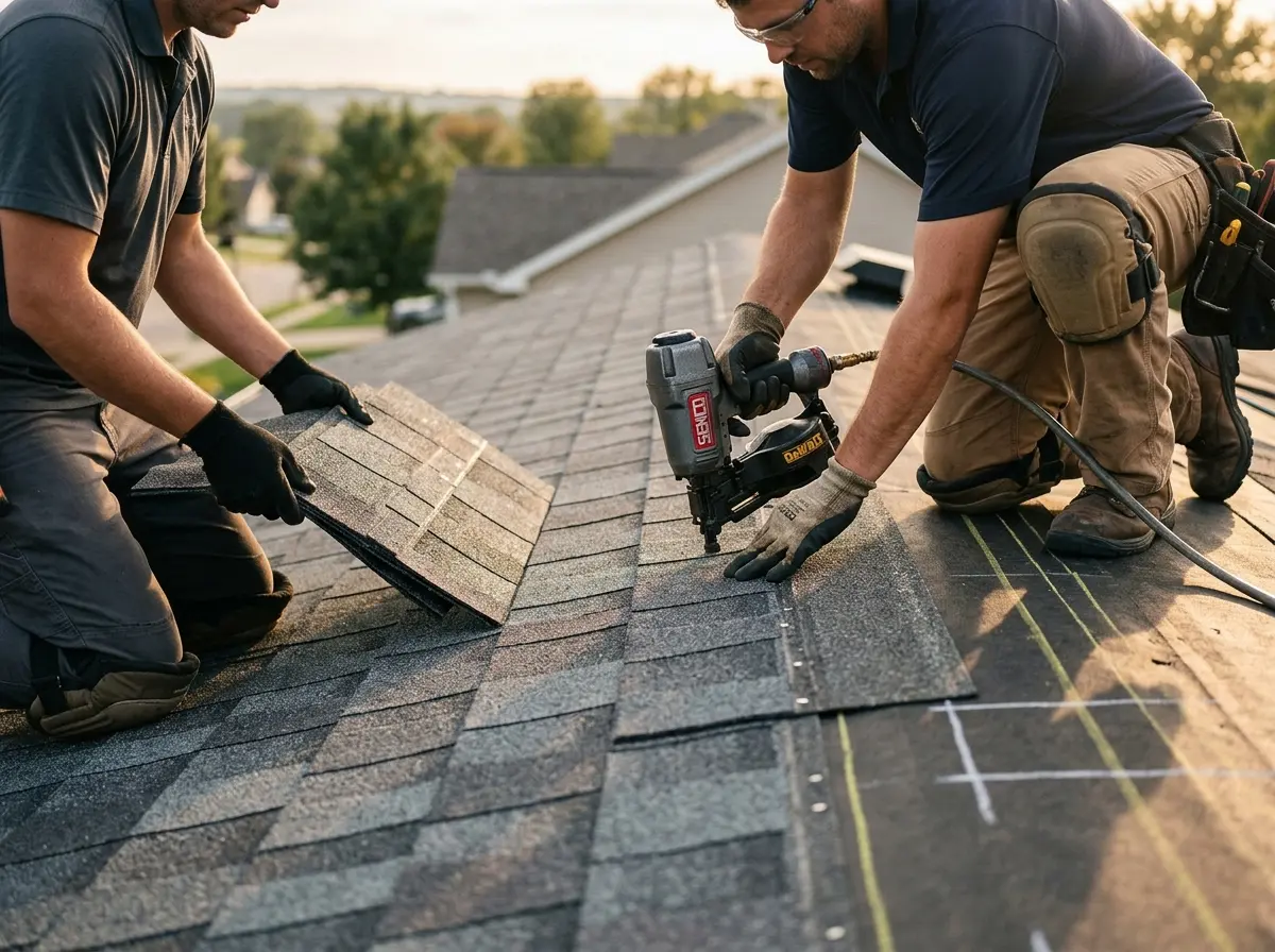Professional roofer working on a residential roof in San Clemente
